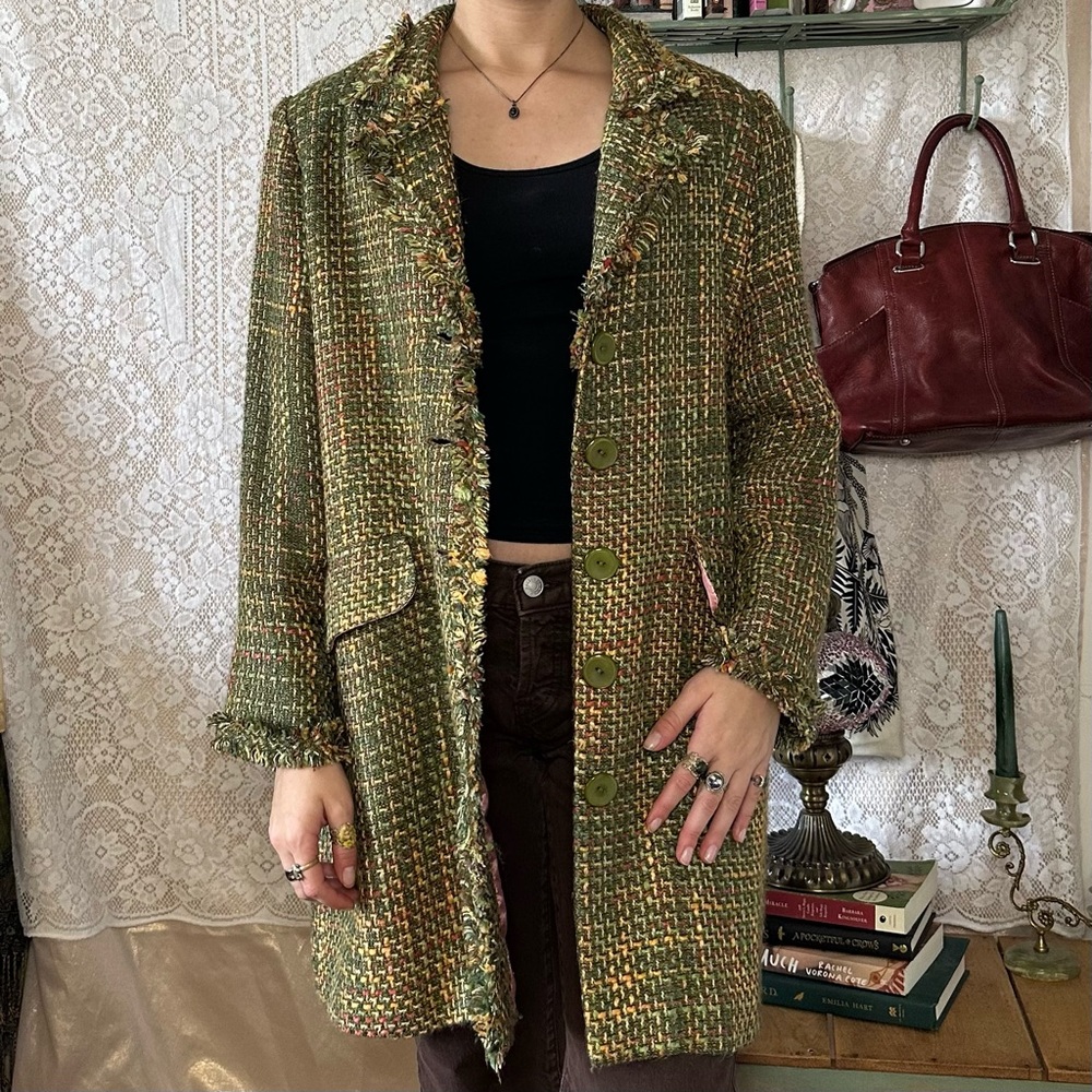 Vintage studio works long tweed multicolored jacket